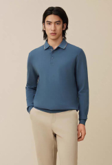 ODM OEM Men’s Long Sleeve Knit Polo Sweater with Contrast Tipped Collar