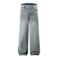ODM OEM Black Rhinestone Firework Wide-Leg Jeans