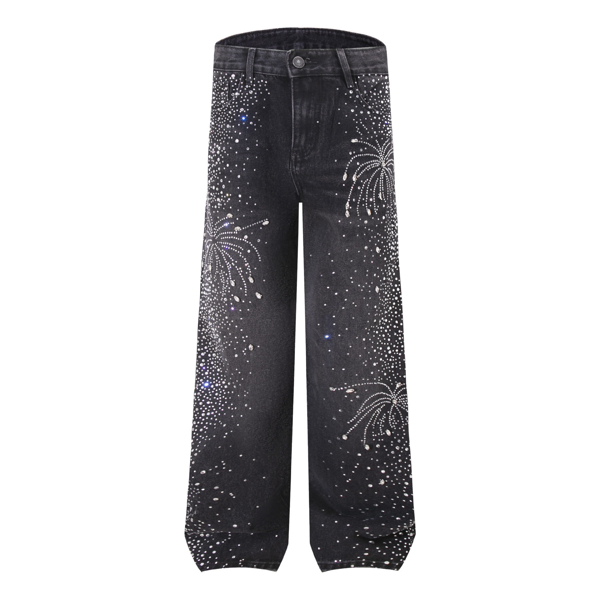 ODM OEM Black Rhinestone Firework Wide-Leg Jeans