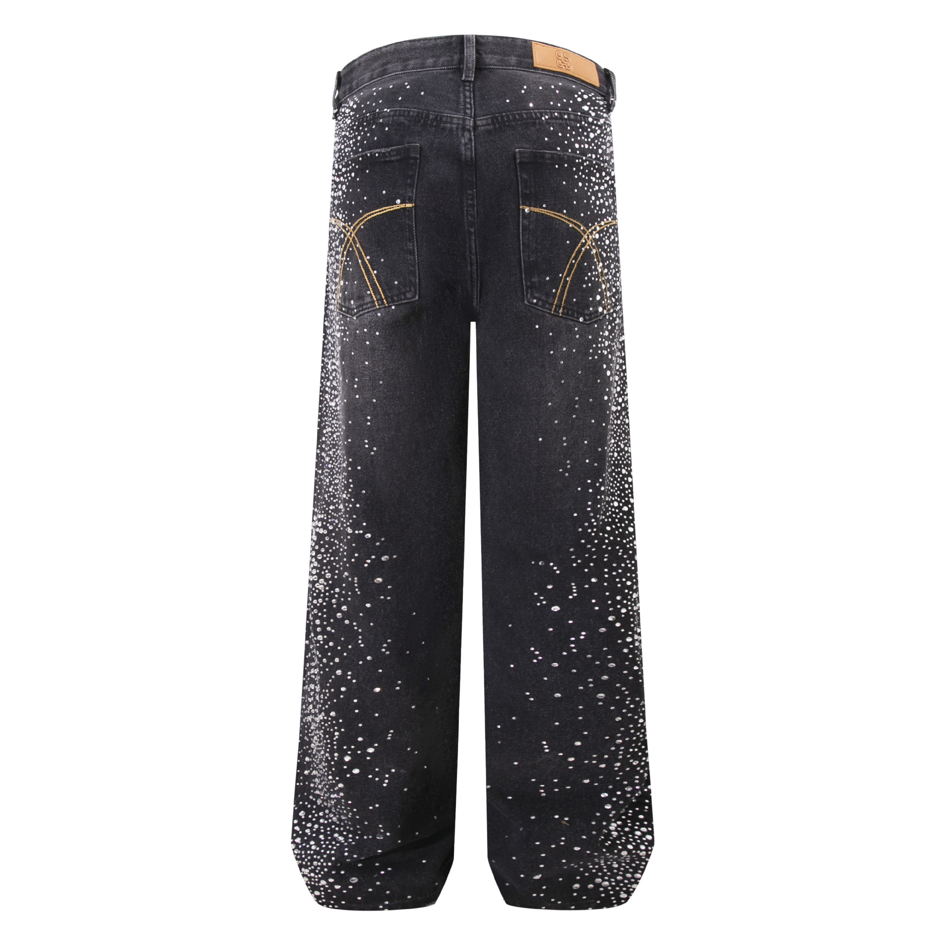 ODM OEM Black Rhinestone Firework Wide-Leg Jeans