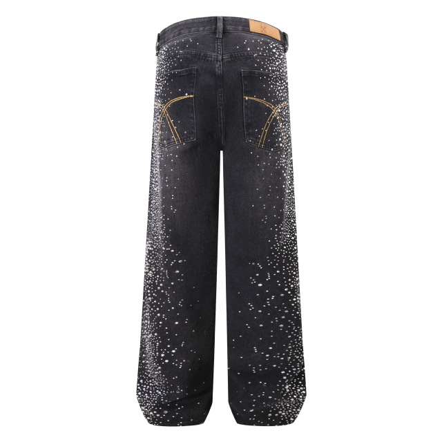 ODM OEM Black Rhinestone Firework Wide-Leg Jeans