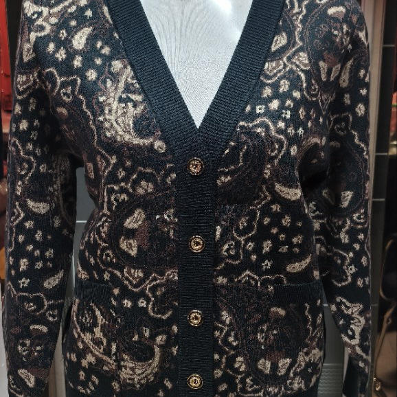 ODM OEM Purple Paisley V-Neck Button-Up Knit Cardigan