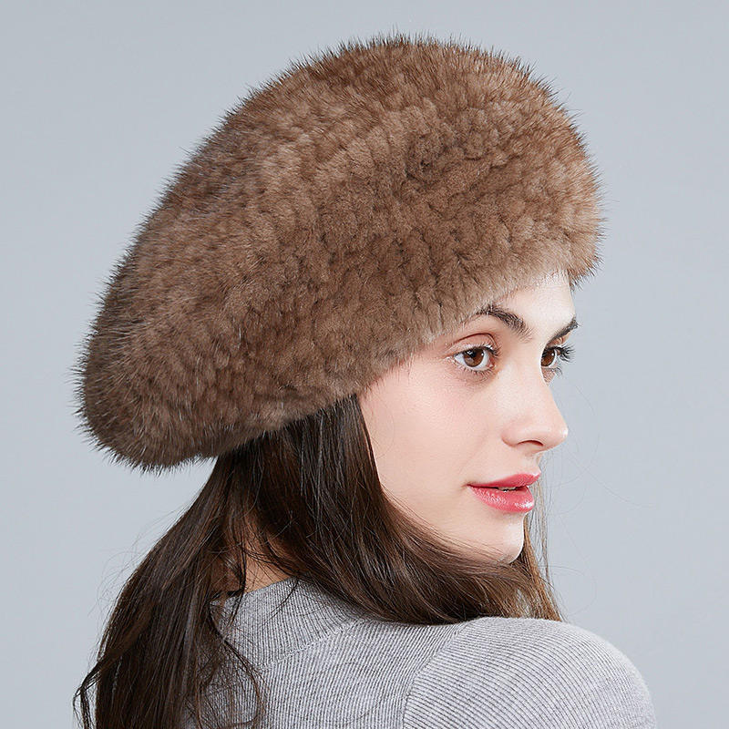 ODM OEM Women’s Plush Faux Fur Beret Hat in Charcoal Gray
