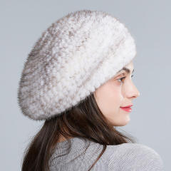 ODM OEM Women’s Plush Faux Fur Beret Hat in Charcoal Gray