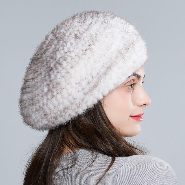 ODM OEM Women’s Plush Faux Fur Beret Hat in Charcoal Gray
