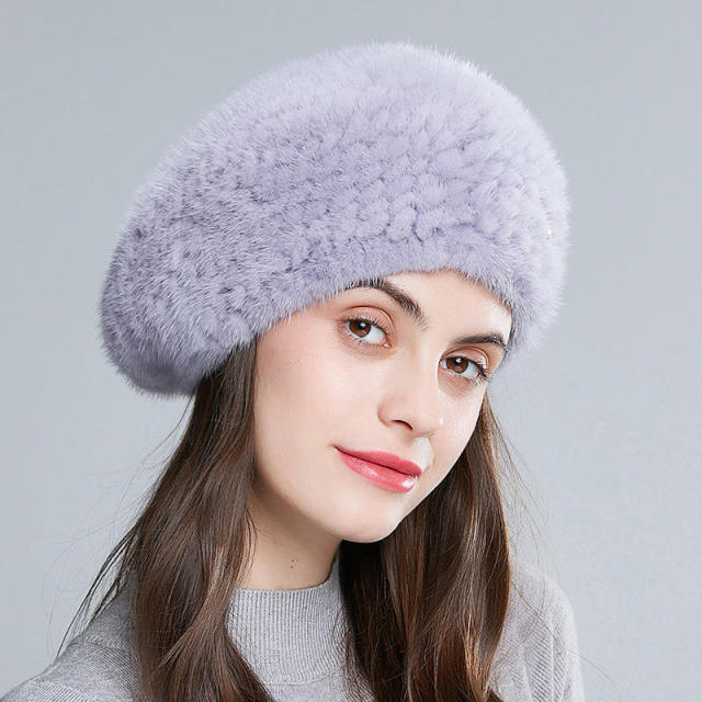 ODM OEM Women’s Plush Faux Fur Beret Hat in Charcoal Gray