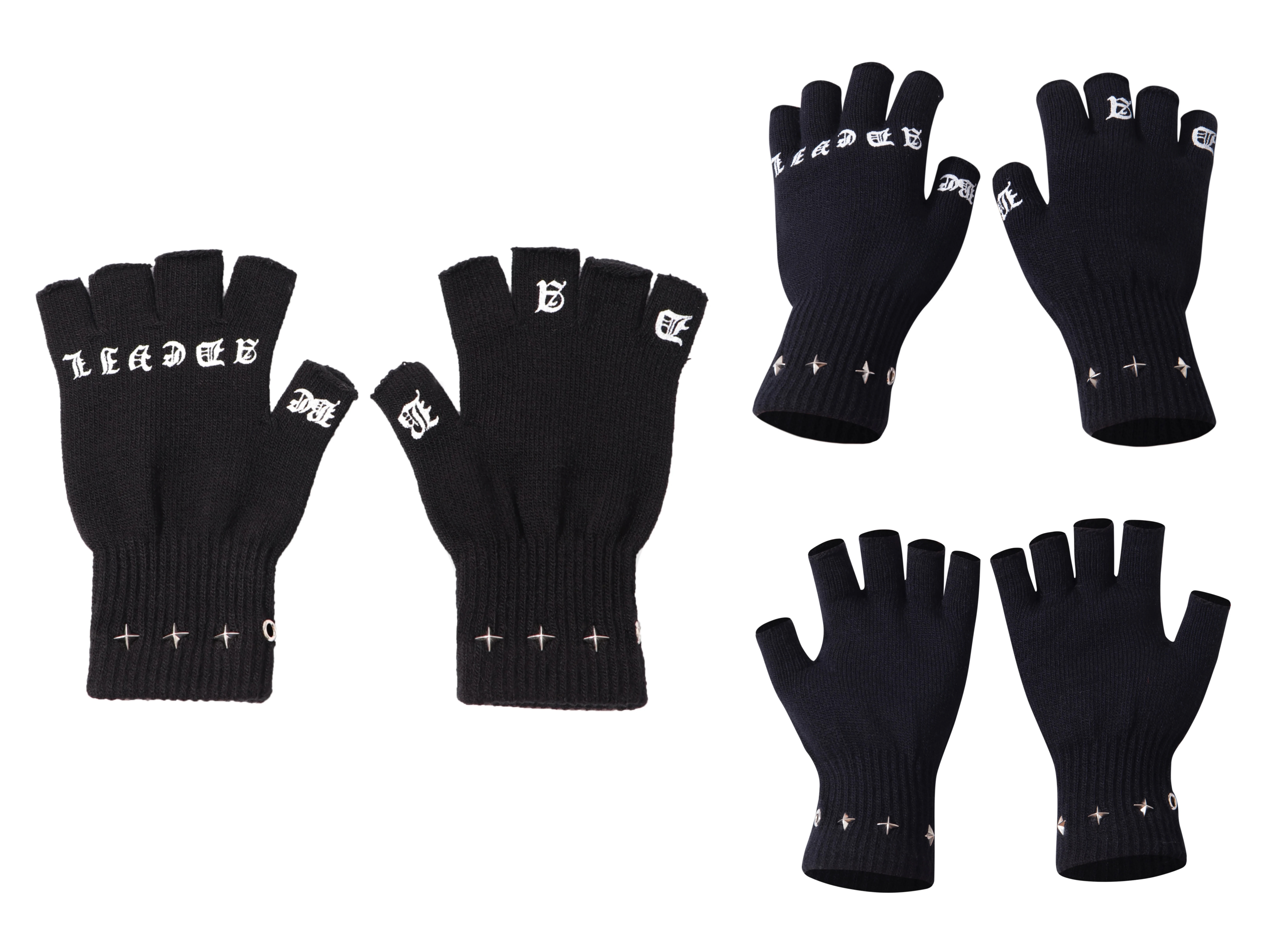 ODM OEM Gothic Star Stud Fingerless Knit Gloves