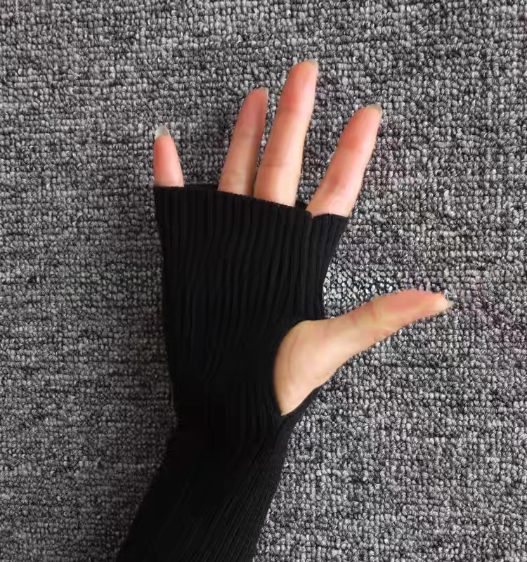 Wholesale Black Ribbed Fingerless Arm Warmer Gloves