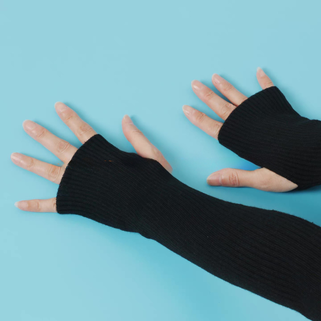 Wholesale Black Ribbed Fingerless Arm Warmer Gloves