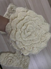 customized Cream Crochet Flower Pearl Hat and Mitten Set
