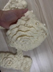 customized Cream Crochet Flower Pearl Hat and Mitten Set
