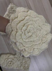 customized Cream Crochet Flower Pearl Hat and Mitten Set