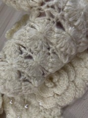 customized Cream Crochet Flower Pearl Hat and Mitten Set
