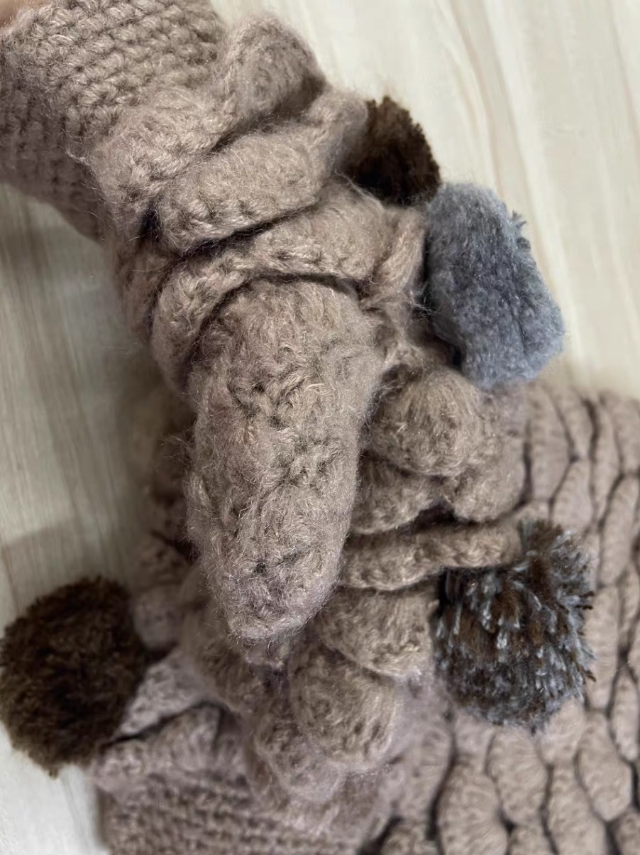 Made-to-order Taupe Crochet Crocodile Stitch Hat and Mitten Set