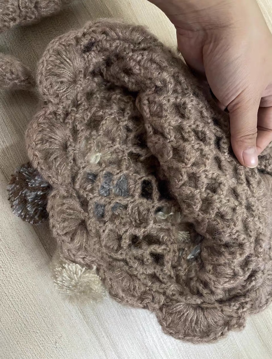 Made-to-order Taupe Crochet Crocodile Stitch Hat and Mitten Set