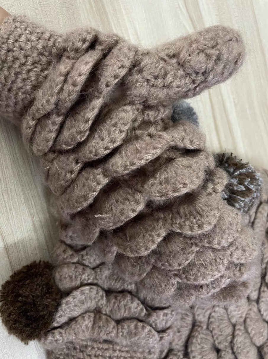 Made-to-order Taupe Crochet Crocodile Stitch Hat and Mitten Set