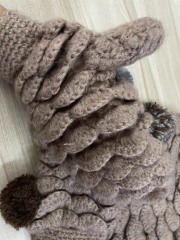 Made-to-order Taupe Crochet Crocodile Stitch Hat and Mitten Set