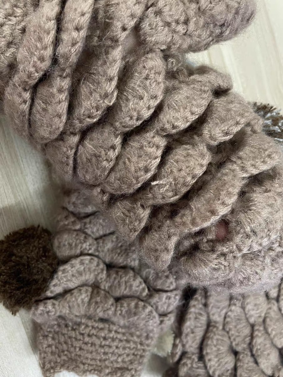 Made-to-order Taupe Crochet Crocodile Stitch Hat and Mitten Set