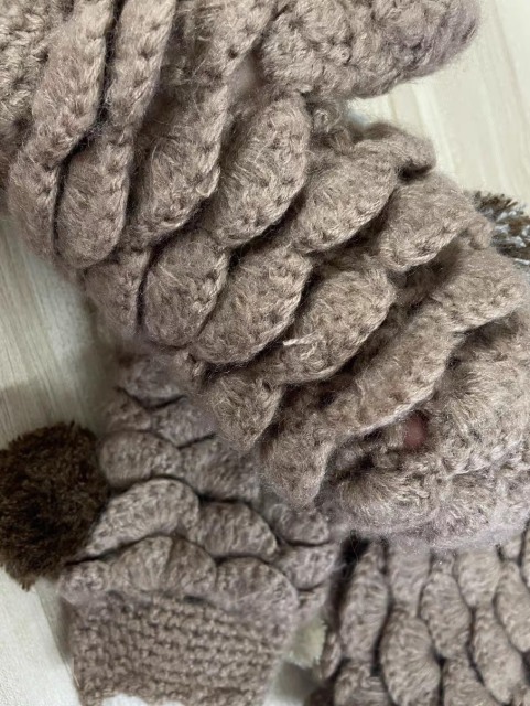 Made-to-order Taupe Crochet Crocodile Stitch Hat and Mitten Set