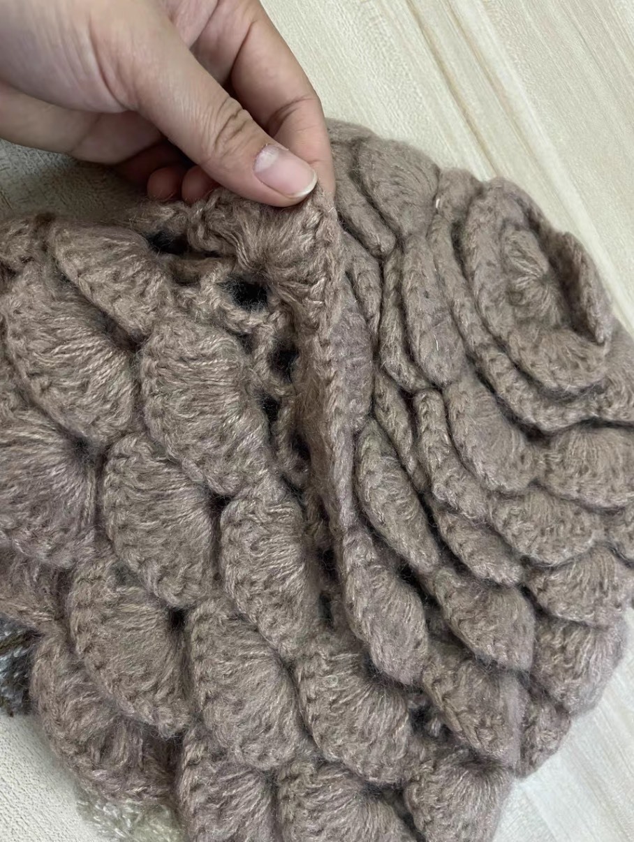Made-to-order Taupe Crochet Crocodile Stitch Hat and Mitten Set