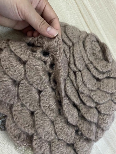 Made-to-order Taupe Crochet Crocodile Stitch Hat and Mitten Set