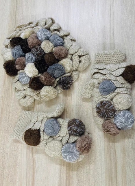 Made-to-order Taupe Crochet Crocodile Stitch Hat and Mitten Set