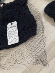 ODM OEM Black Crochet Flower Pearl Veil Hat and Mitten Set