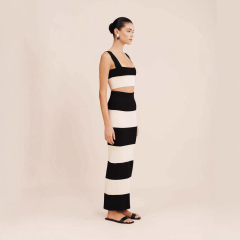Personalized Women’s Black and Ivory Stripe Knit Crop Top & Maxi Skirt Set