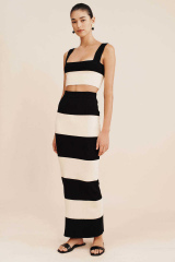 Personalized Women’s Black and Ivory Stripe Knit Crop Top & Maxi Skirt Set