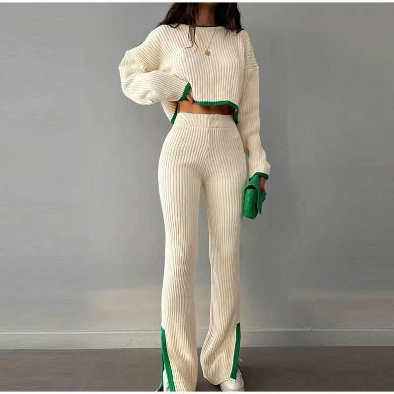Personalized Women’s Orange Ribbed Knit Crop Sweater & Flared Pants Set