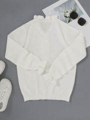 customized White Ruffle Trim Pearl Button Blouse
