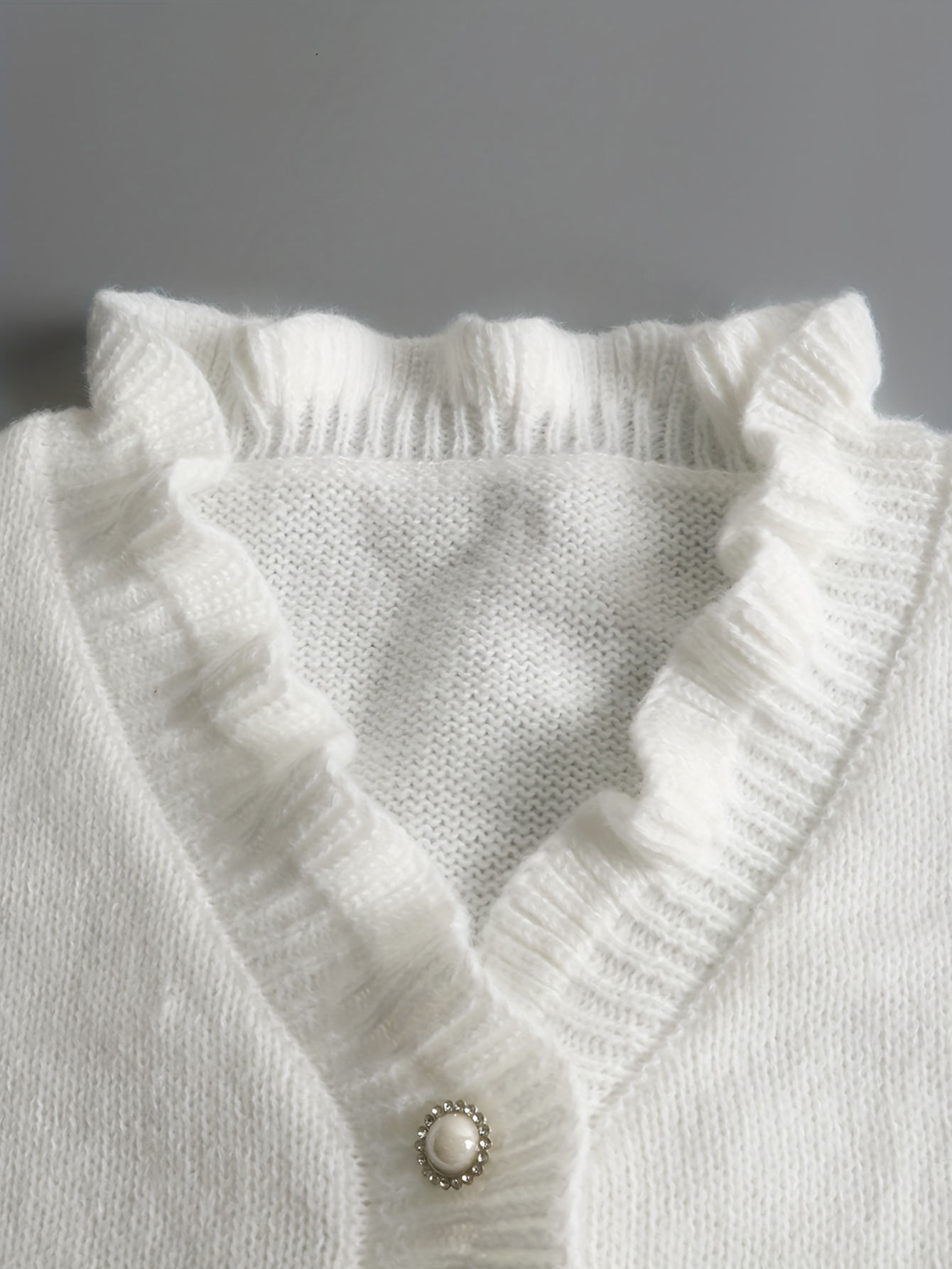 customized White Ruffle Trim Pearl Button Blouse