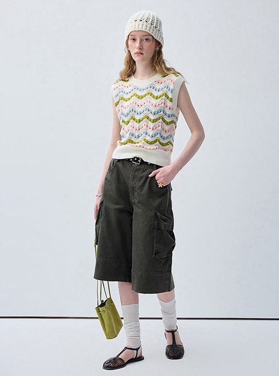 Factory Direct Pastel Wave Crochet Knit Sleeveless Sweater Vest