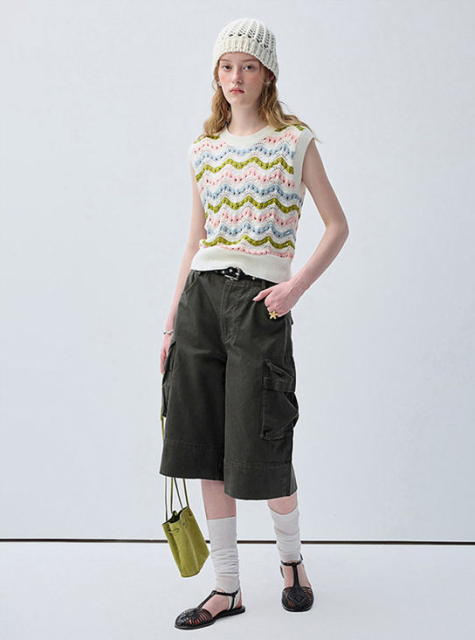 Factory Direct Pastel Wave Crochet Knit Sleeveless Sweater Vest