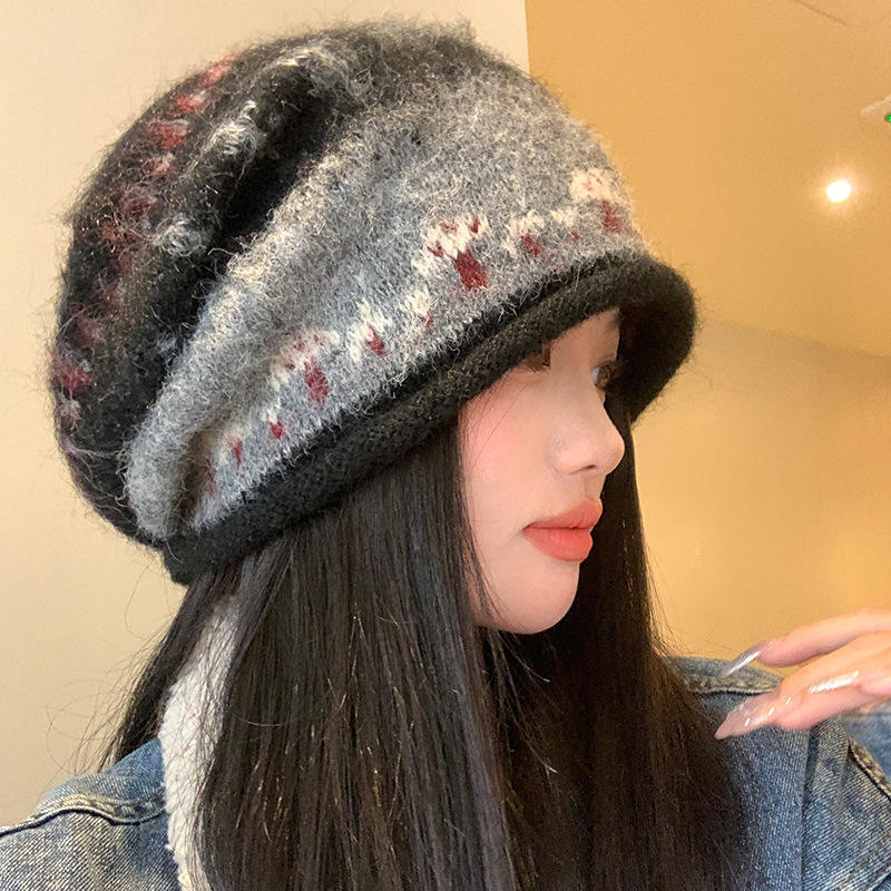 Personalized Gray Black Fuzzy Knit Slouchy Beanie Hat
