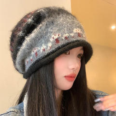 Personalized Gray Black Fuzzy Knit Slouchy Beanie Hat