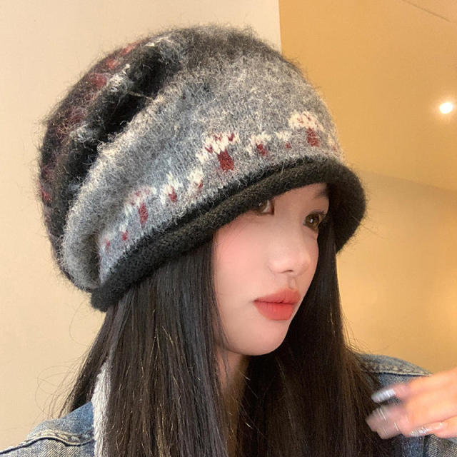 Personalized Gray Black Fuzzy Knit Slouchy Beanie Hat