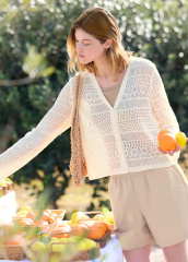 ODM OEM Sky Blue Openwork Crochet V-Neck Cardigan
