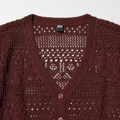 ODM OEM Sky Blue Openwork Crochet V-Neck Cardigan