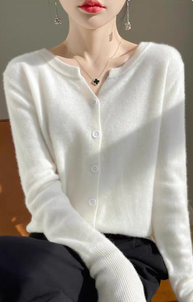 Wholesale Ivory Soft Fuzzy Button-Up Knit Cardigan