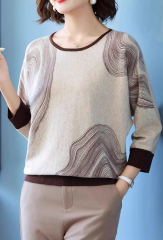 Factory Direct Lavender Abstract Line Art Knit Pullover Sweater
