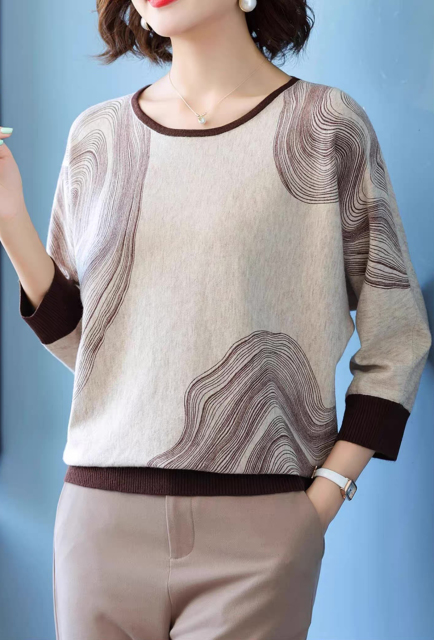 Factory Direct Lavender Abstract Line Art Knit Pullover Sweater