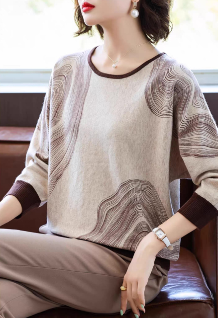 Factory Direct Lavender Abstract Line Art Knit Pullover Sweater