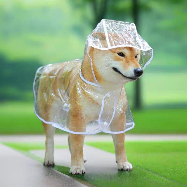 Wholesale Transparent Hooded Dog Raincoat with Reflective Pink Trim