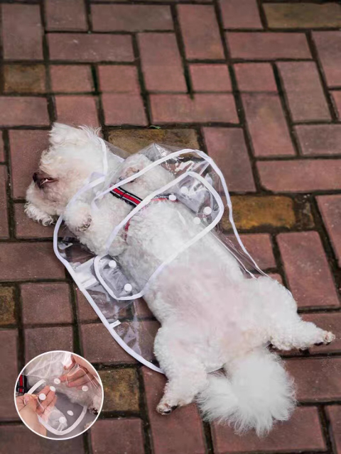 Wholesale Transparent Hooded Dog Raincoat with Reflective Pink Trim