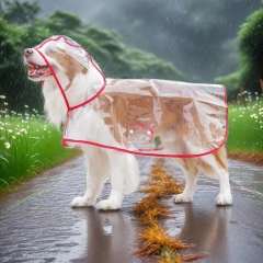 Wholesale Transparent Hooded Dog Raincoat with Reflective Pink Trim