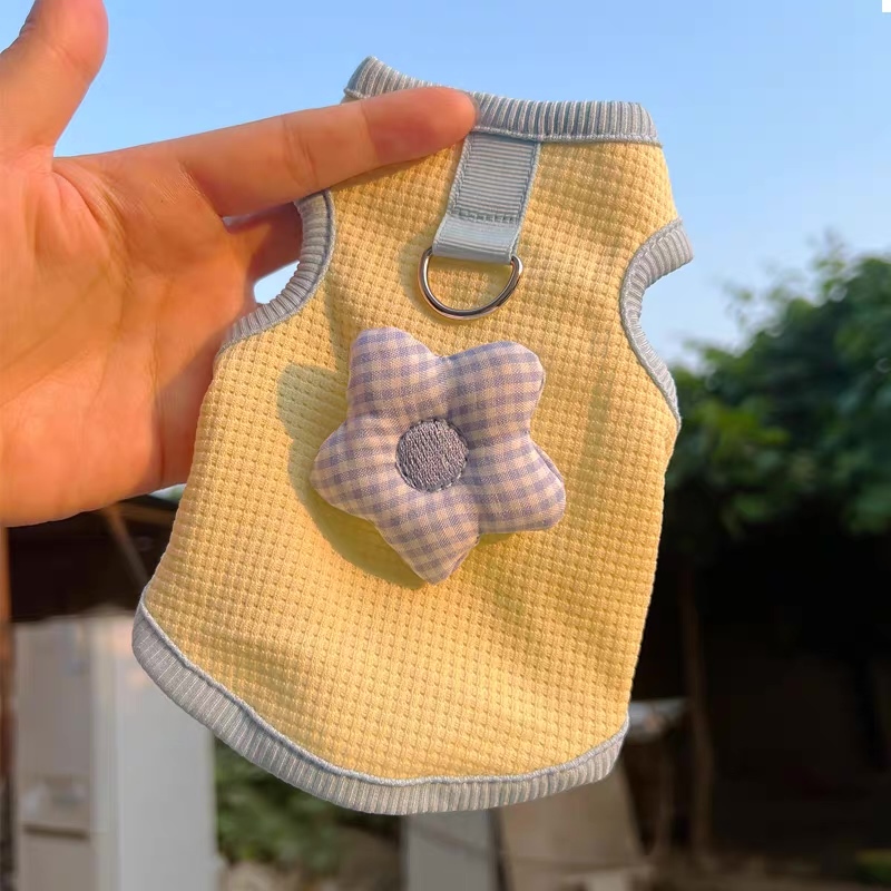 customized Pastel Gingham Pet Vest Harness with Flower Charm
