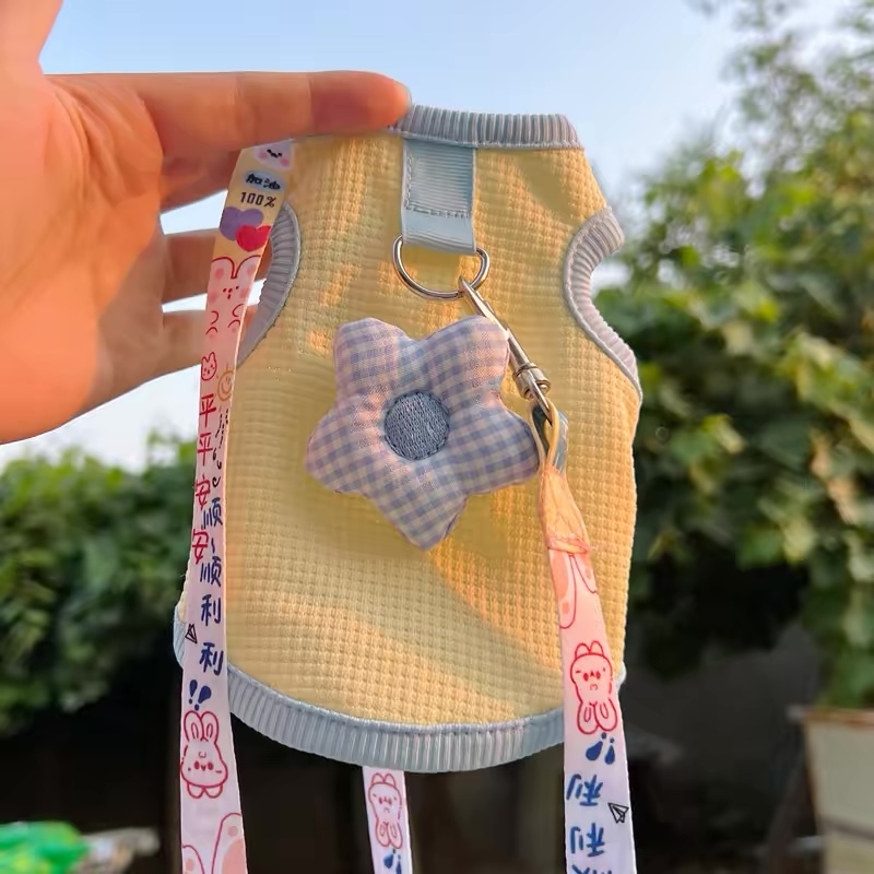 customized Pastel Gingham Pet Vest Harness with Flower Charm