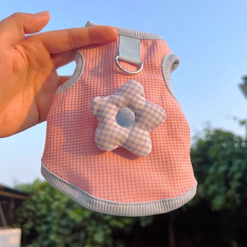 customized Pastel Gingham Pet Vest Harness with Flower Charm
