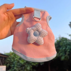 customized Pastel Gingham Pet Vest Harness with Flower Charm